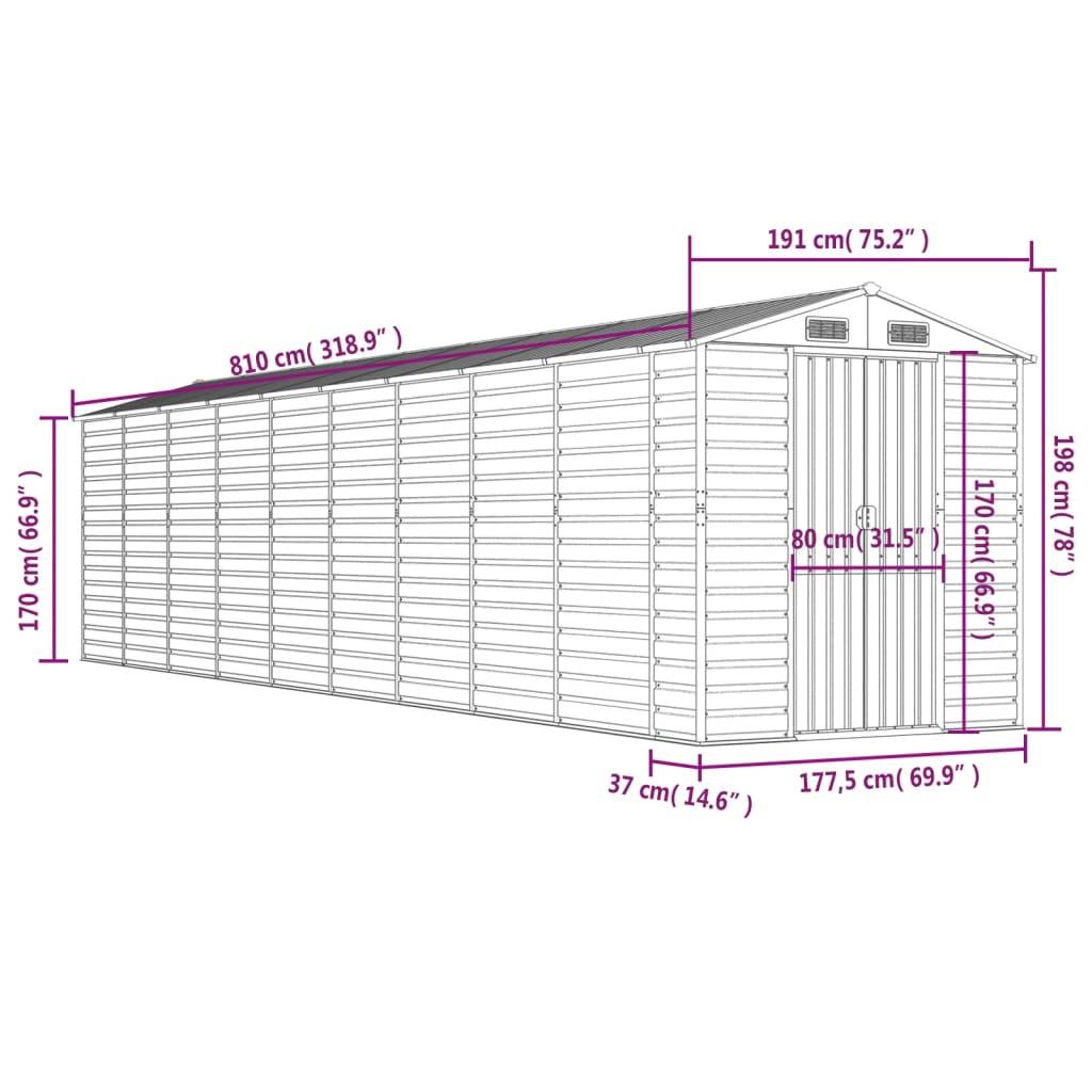 Vidaxl - Abri de jardin marron 191x810x198 cm acier galvanisé vidaXL 3188272 - Image 3