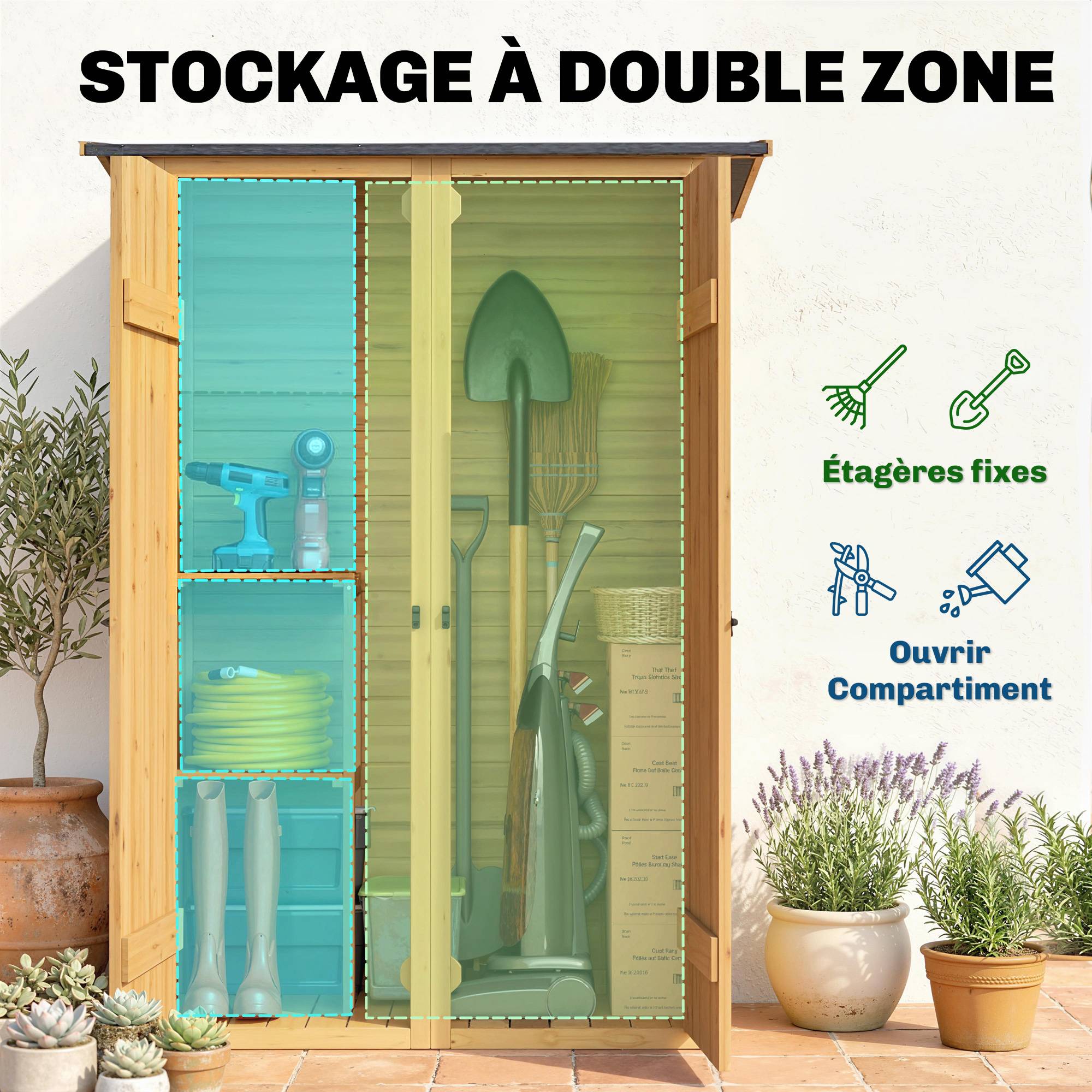 Sans Marque - Abri de Rangement en Bois, Cabane de Jardin avec 2 Étagères, Marron - Image 5