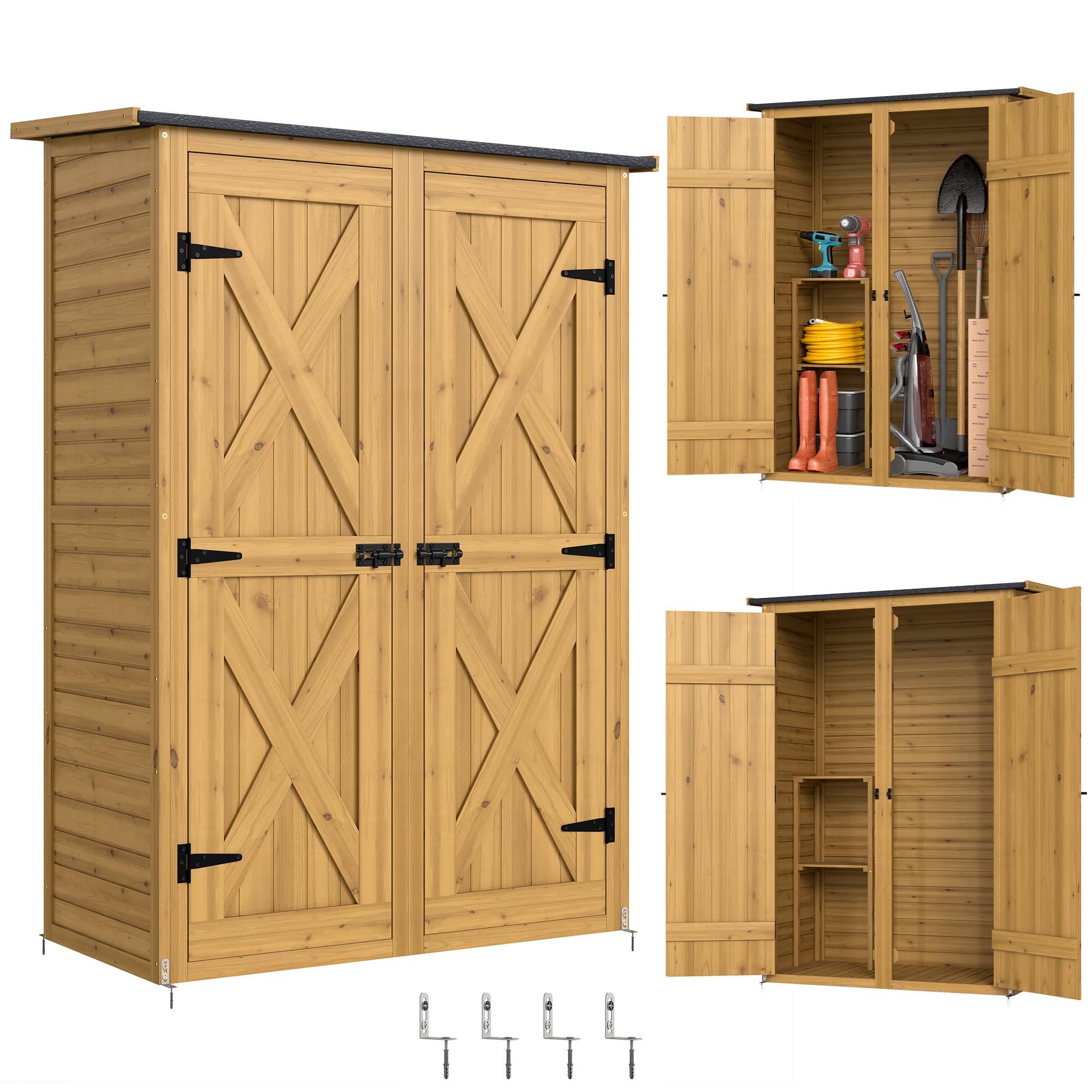 Sans Marque - Abri de Rangement en Bois, Cabane de Jardin avec 2 Étagères, Marron - Image 1