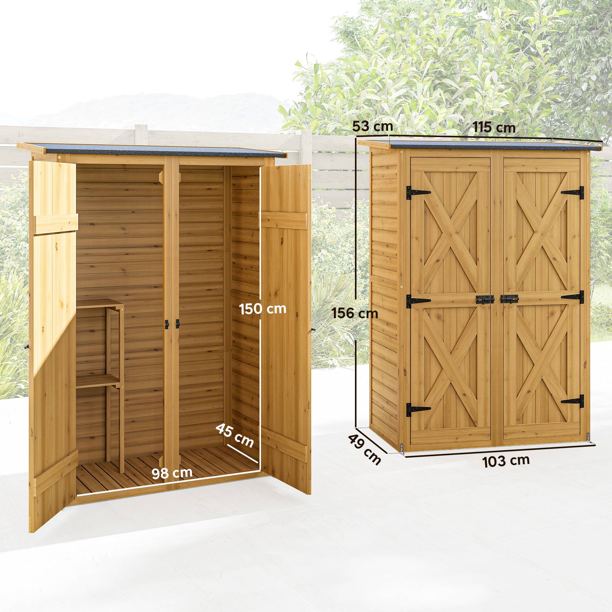 Sans Marque - Abri de Rangement en Bois, Cabane de Jardin avec 2 Étagères, Marron - Image 4