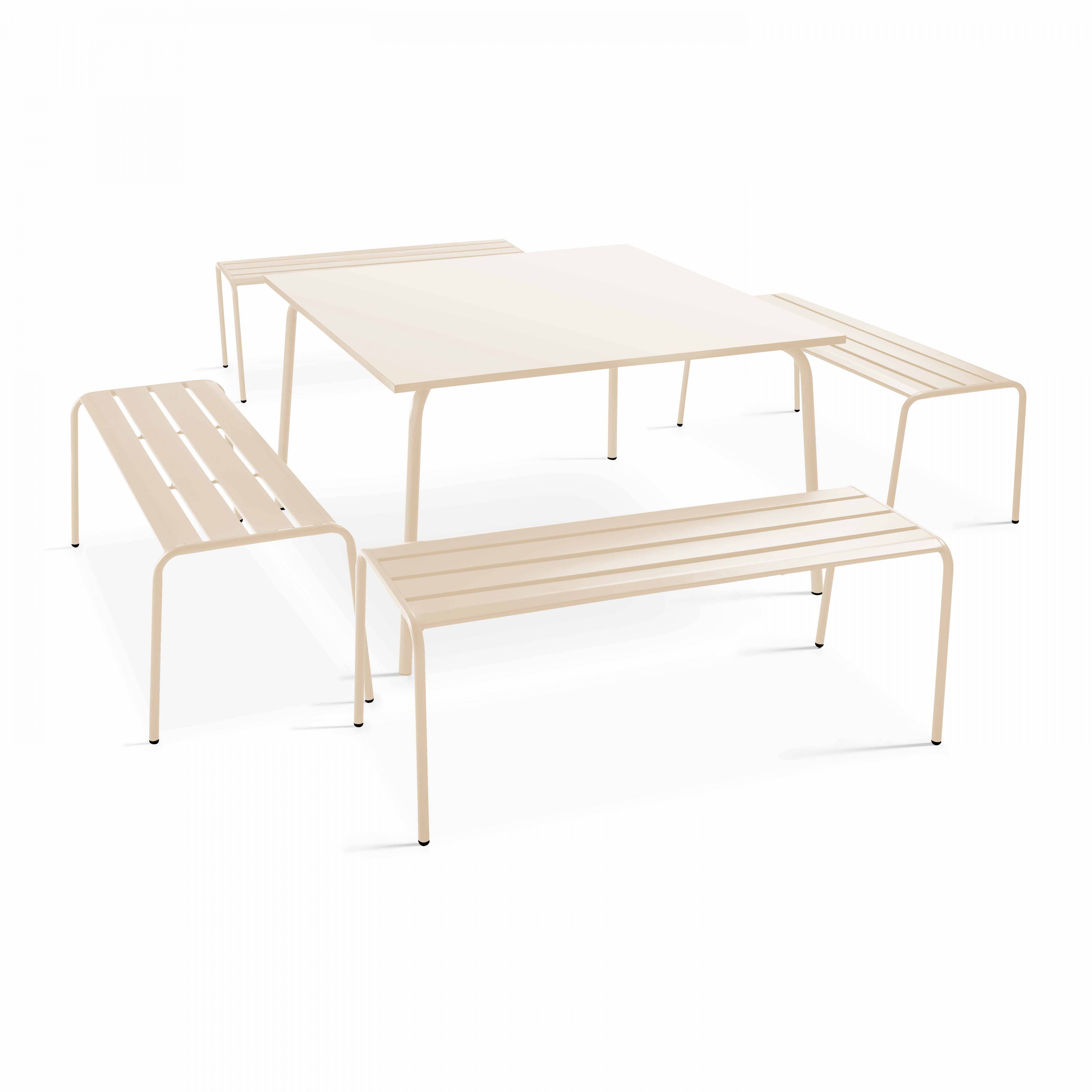 Oviala - Ensemble table de jardin carrée et 4 bancs en métal ivoire Palavas - Oviala - Image 1