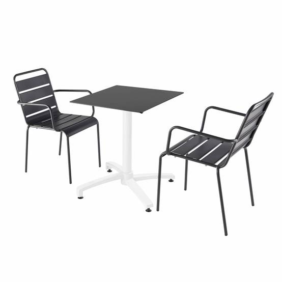 Oviala - Ensemble table de terrasse noir et 2 fauteuils gris - Oviala - Image 1