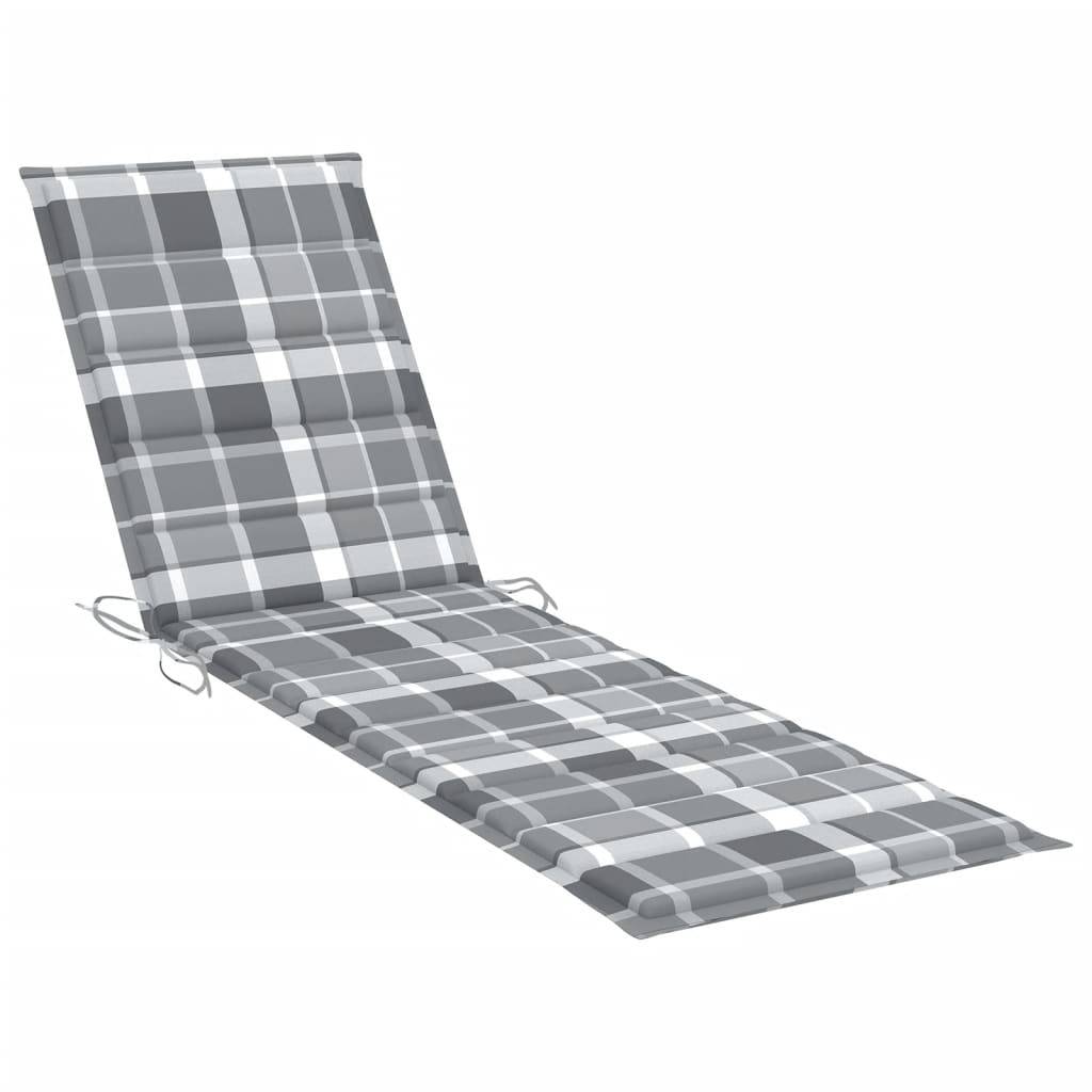 Helloshop26 - Lot de 2 transats chaise longue bain de soleil lit de jardin terrasse meuble d'extérieur avec coussin carreaux gris teck solide - Image 9