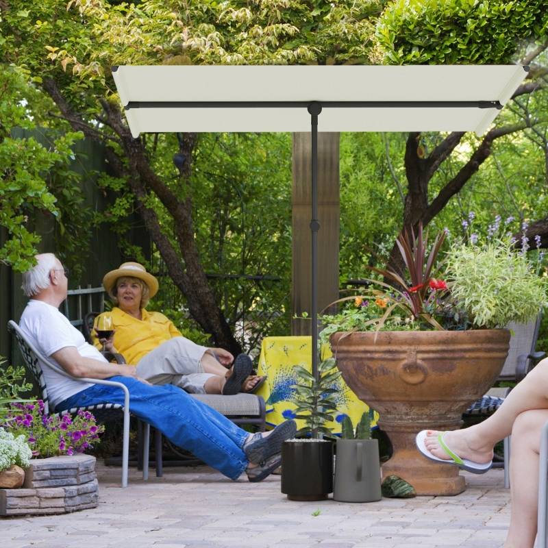 Parasol balcon polyester mât alu rotatif 180° hauteur réglable 150x205cm beige - ComfortXL Outdoor Living - Image 1