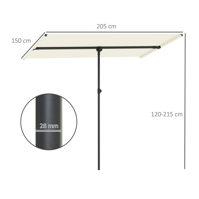 Parasol balcon polyester mât alu rotatif 180° hauteur réglable 150x205cm beige - ComfortXL Outdoor Living - Image 3