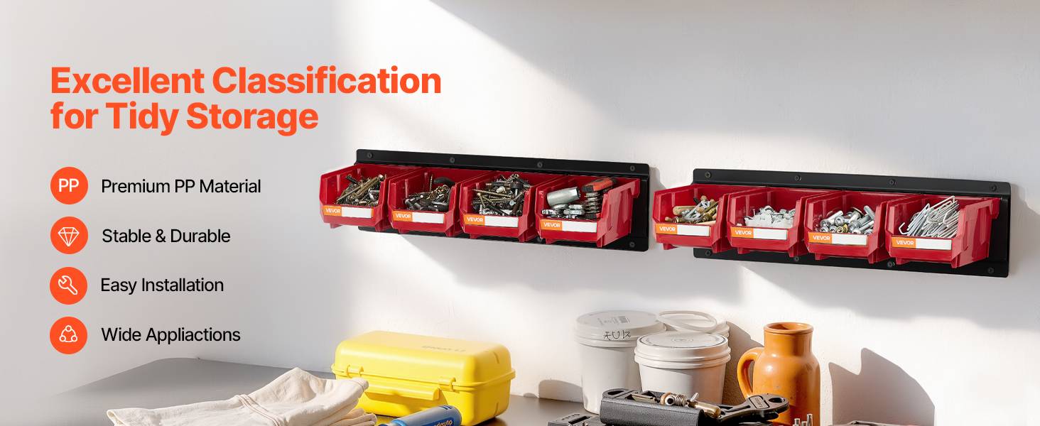 Vevor - VEVOR Bac à bec mural 12 pcs, bacs empilables avec 3 rails métalliques, rangement pour vis et quincaillerie, rouge - Image 9