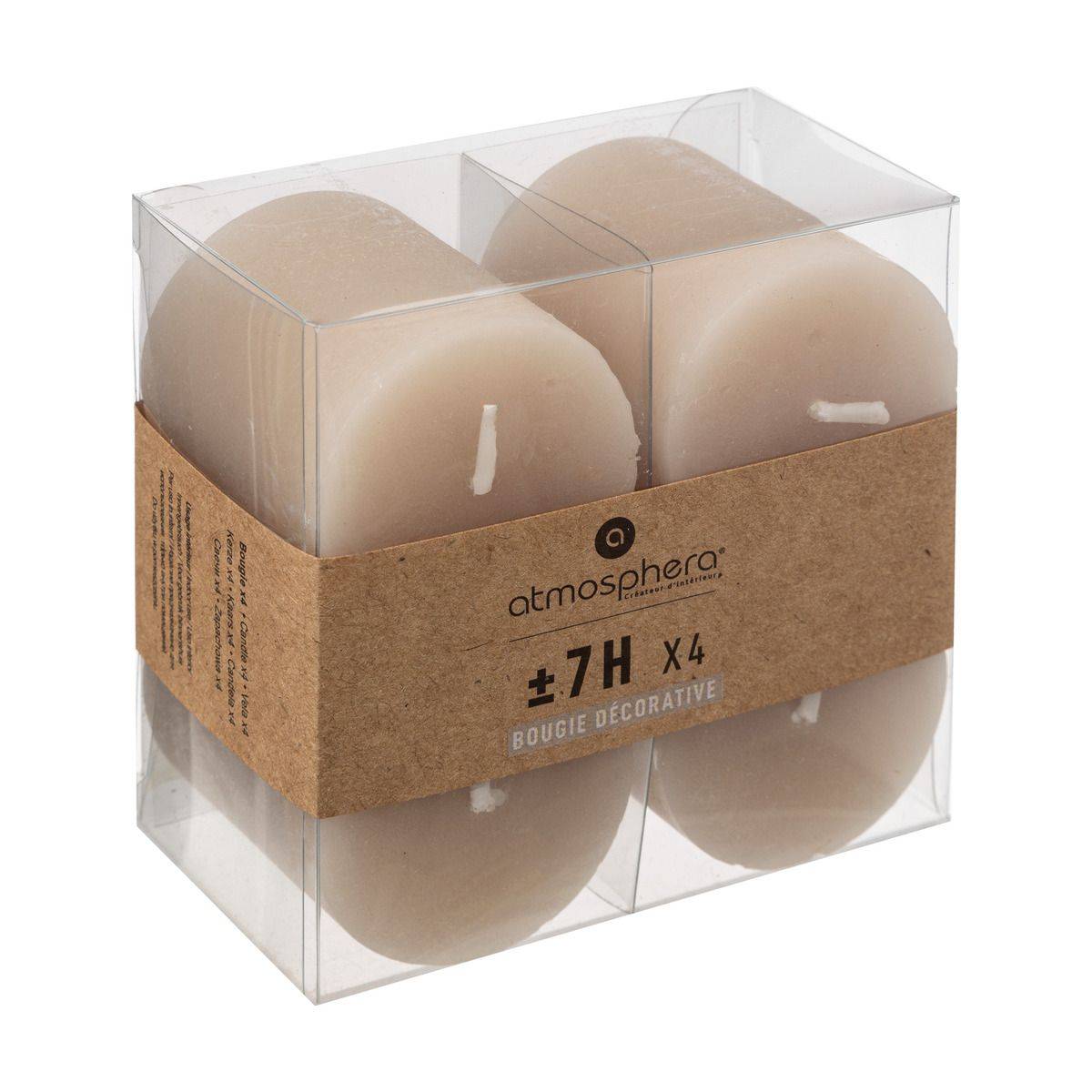 Atmosphera - Lot de 4 Bougies Votive Rustique Taupe D 4.5 cm - Image 1