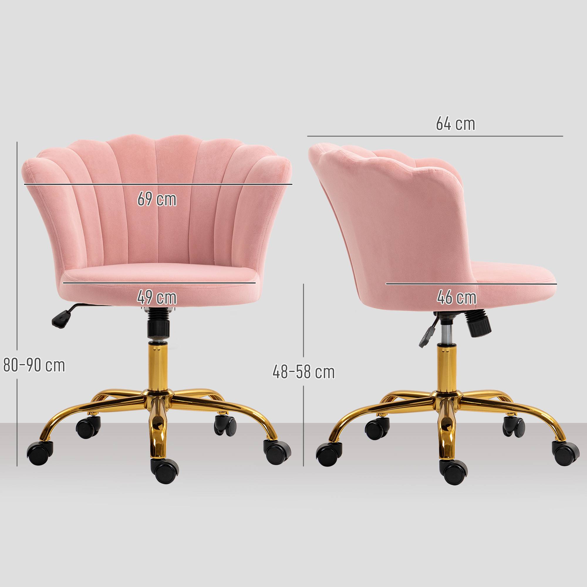 Sans Marque - Chaise bureau en velours, chaise coiffeuse avec dossier en pétale, hauteur réglable, 69 x 64 x 80-90 cm, rose - Image 5