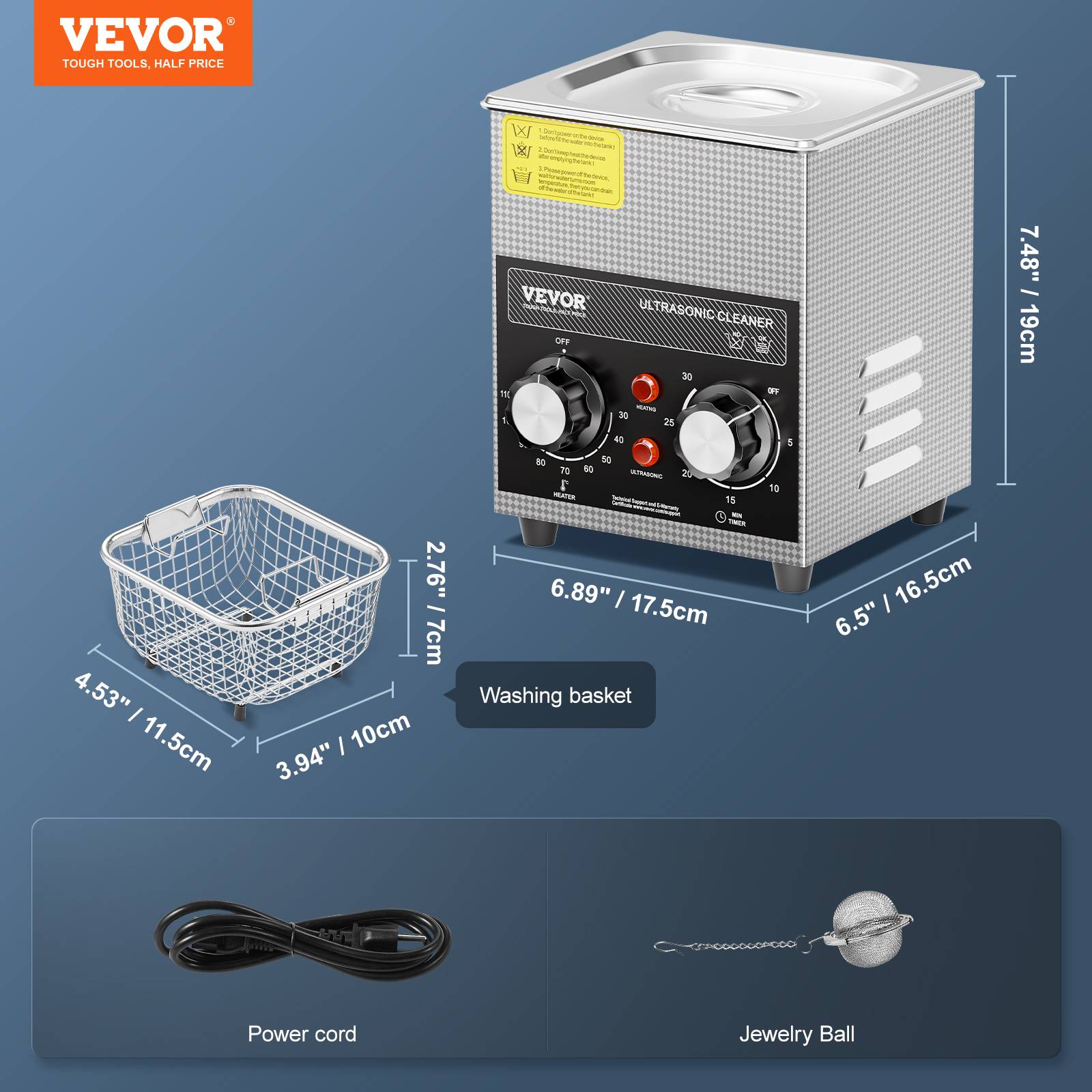 VEVOR Nettoyeur ultrasons 2L, 60W, numérique, chauffage, minuterie, pour bijoux, lunettes, labo. - Image 7