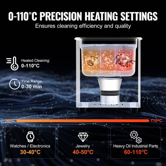 VEVOR Nettoyeur ultrasons 2L, 60W, numérique, chauffage, minuterie, pour bijoux, lunettes, labo. - Image 4