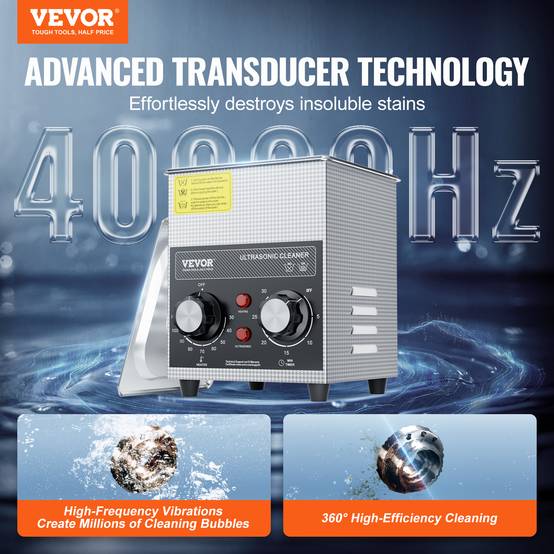 VEVOR Nettoyeur ultrasons 2L, 60W, numérique, chauffage, minuterie, pour bijoux, lunettes, labo. - Image 2