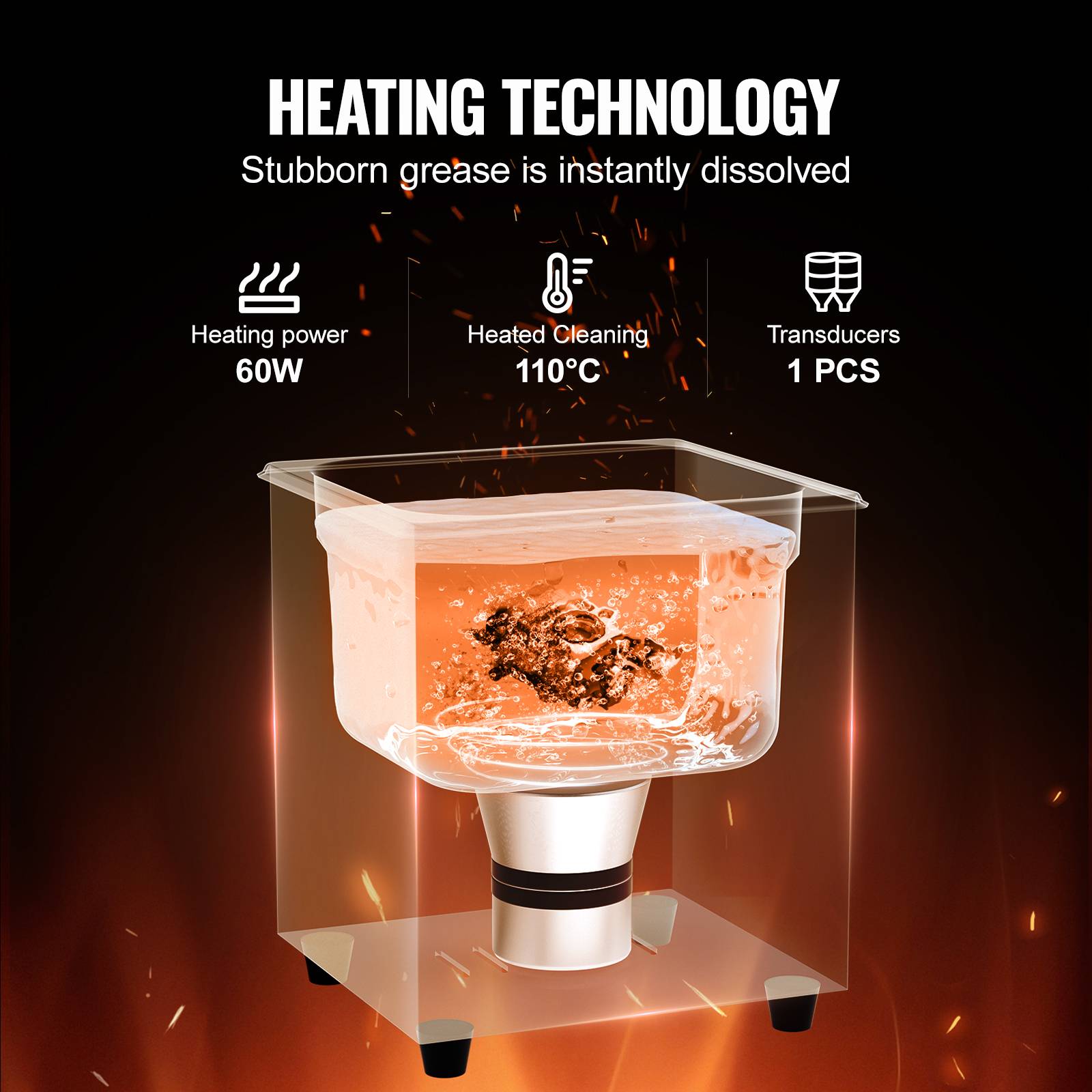 VEVOR Nettoyeur ultrasons 2L, 60W, numérique, chauffage, minuterie, pour bijoux, lunettes, labo. - Image 3