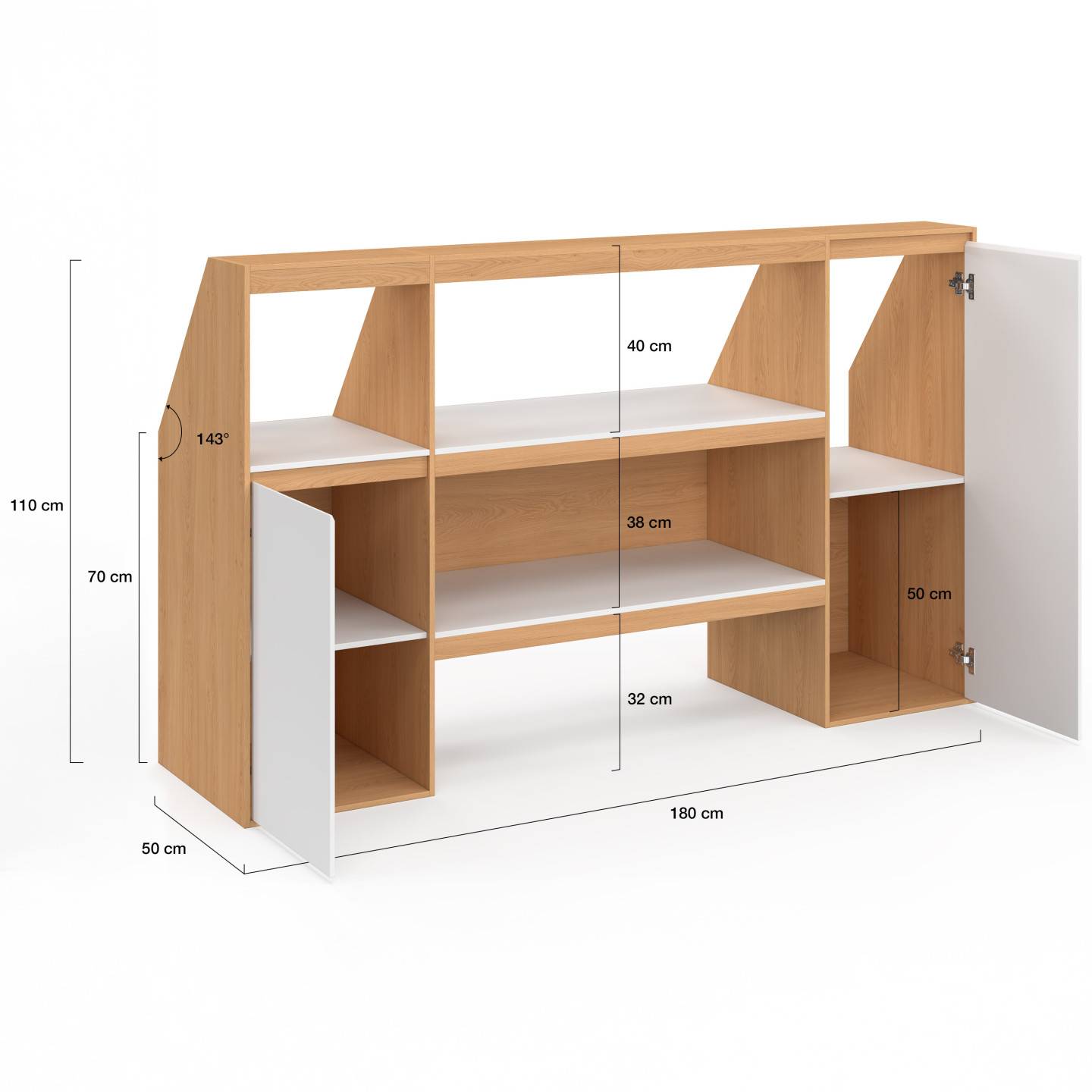 IDMARKET - Ensemble étagère 2 niveaux, armoire 1 porte et armoire 1 porte + 1 niche sous pente TOMI hêtre et blanc - Image 5