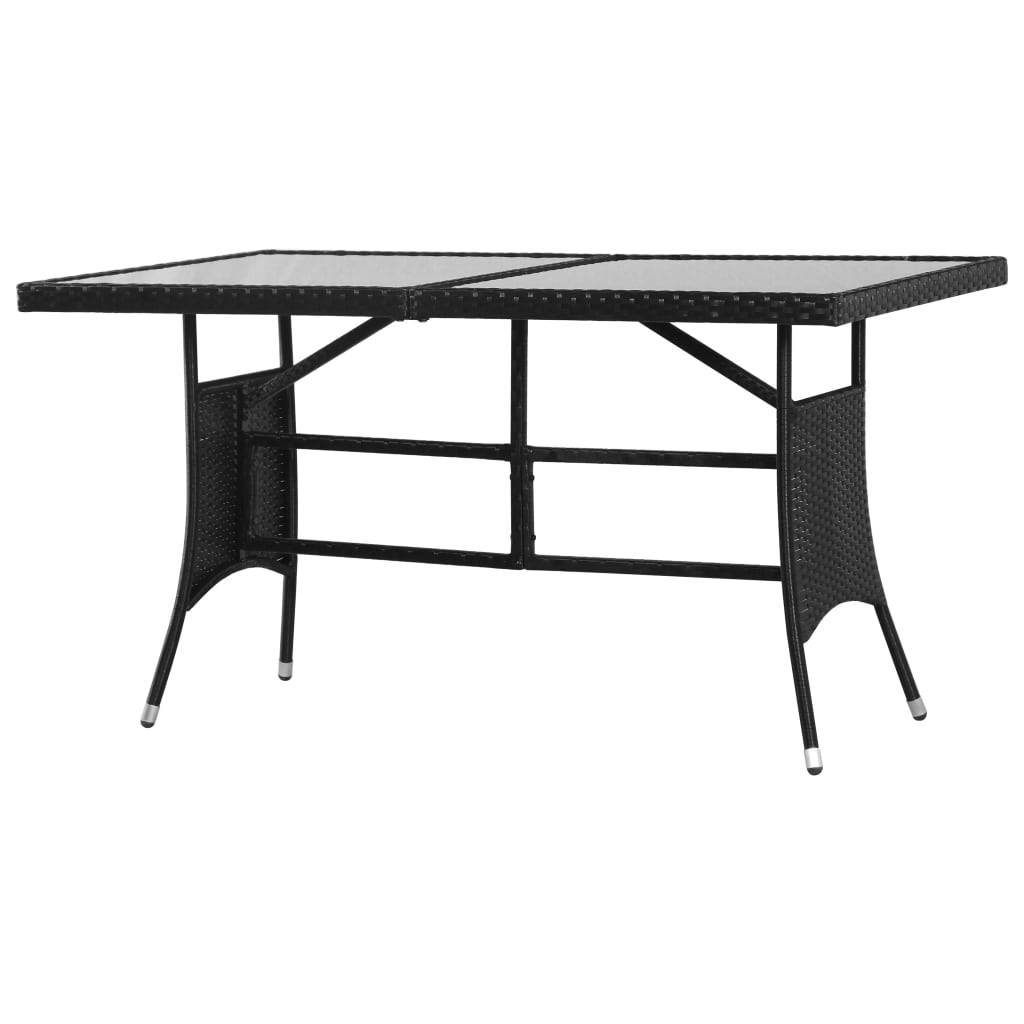 PANGIVO - Table de jardin noire résine tressée 140 x 80 x 74 cm avec verre trempé - PANGIVO