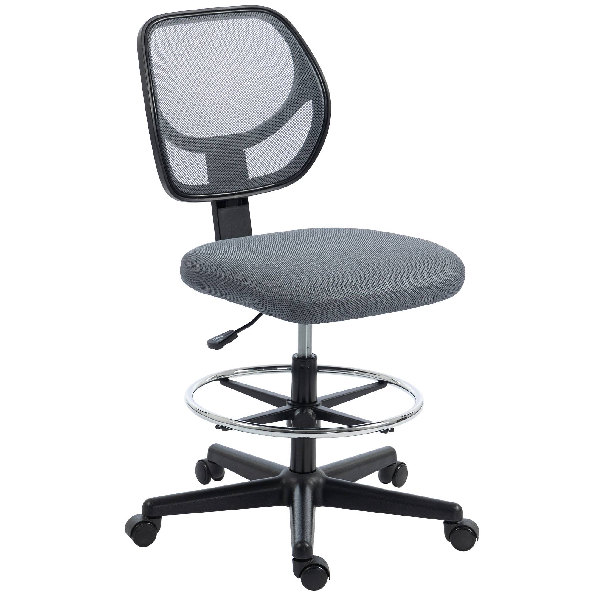 Sans Marque - Chaise bureau ergonomique, fauteuil de bureau avec repose-pieds, chaise à dessin en maille, hauteur réglable, gris foncé - Image 2
