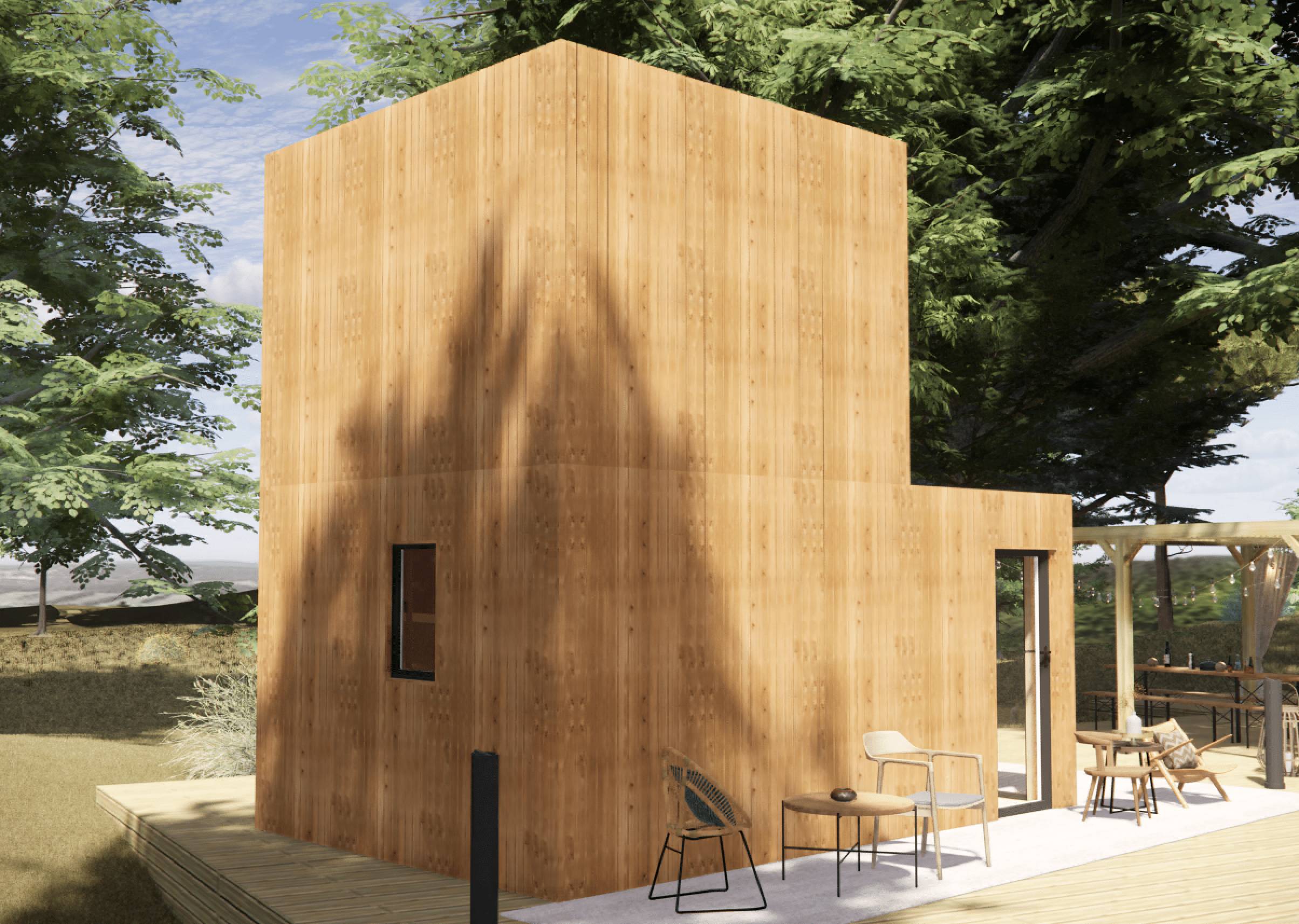 Studio de jardin bien isolé en bois 5,5 x 3,5 x 2,7 m / isolation RE2020 avec plancher isolé avec mezzanine et terrasse - Image 1