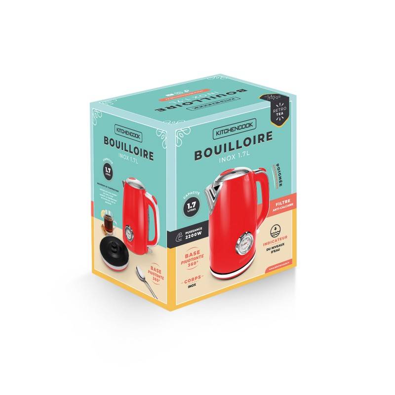 Bouilloire Électrique Arendo 1,7L - Design Rétro Inox, Arrêt Auto, Filtre Anticalcaire, Gris