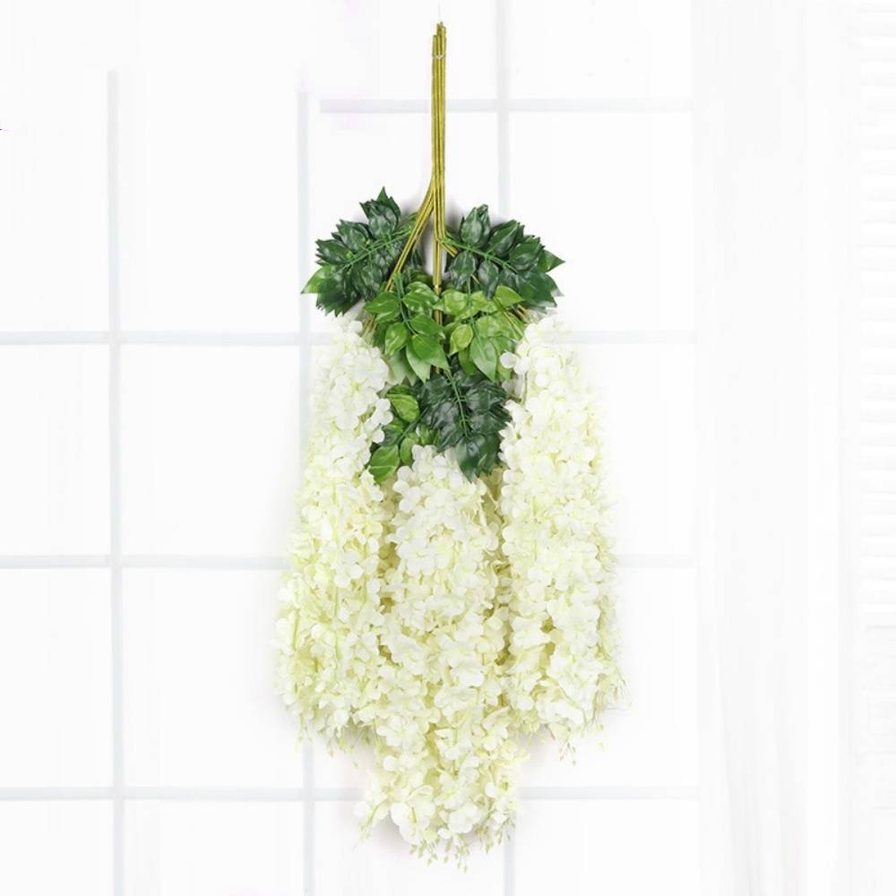 Lot de 12 Rotins de Glycine et Violet Artificiels Blanc - Décoration Plafond Mariage Élégante - Lytech