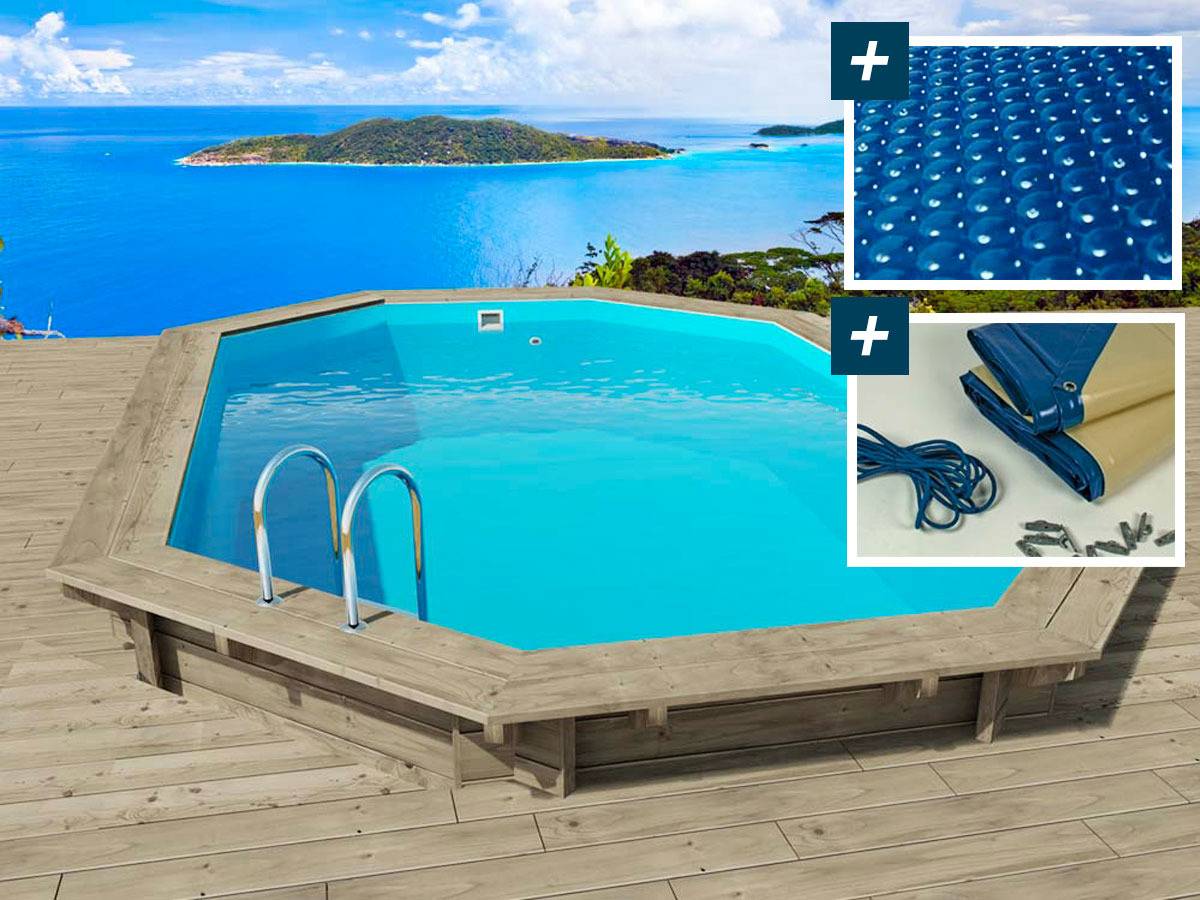 Habitat Et Jardin - Piscine Bois " Rio 120 " - 5.60 X 3.70 X 1.24 M + Bâche à Bulles 180 µ + Bâche Hiver 280 Gr/m² -habitat Et Jardin - Image 1