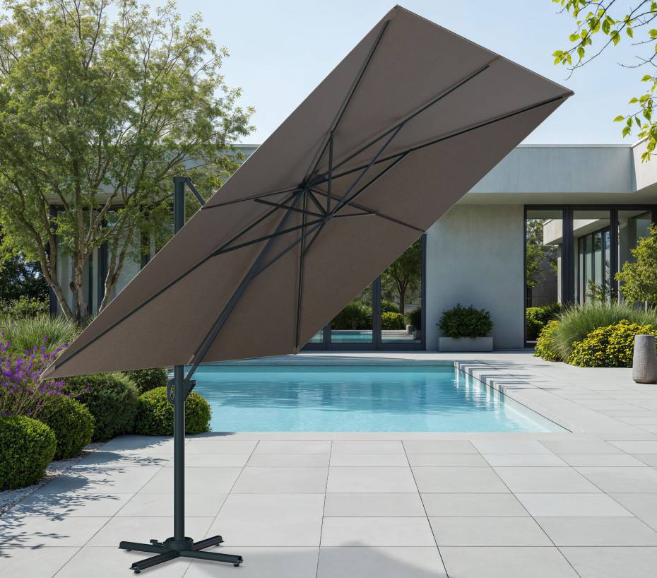 Ozalide - Parasol déporté 3x3m  gris anthracite  SUNKING