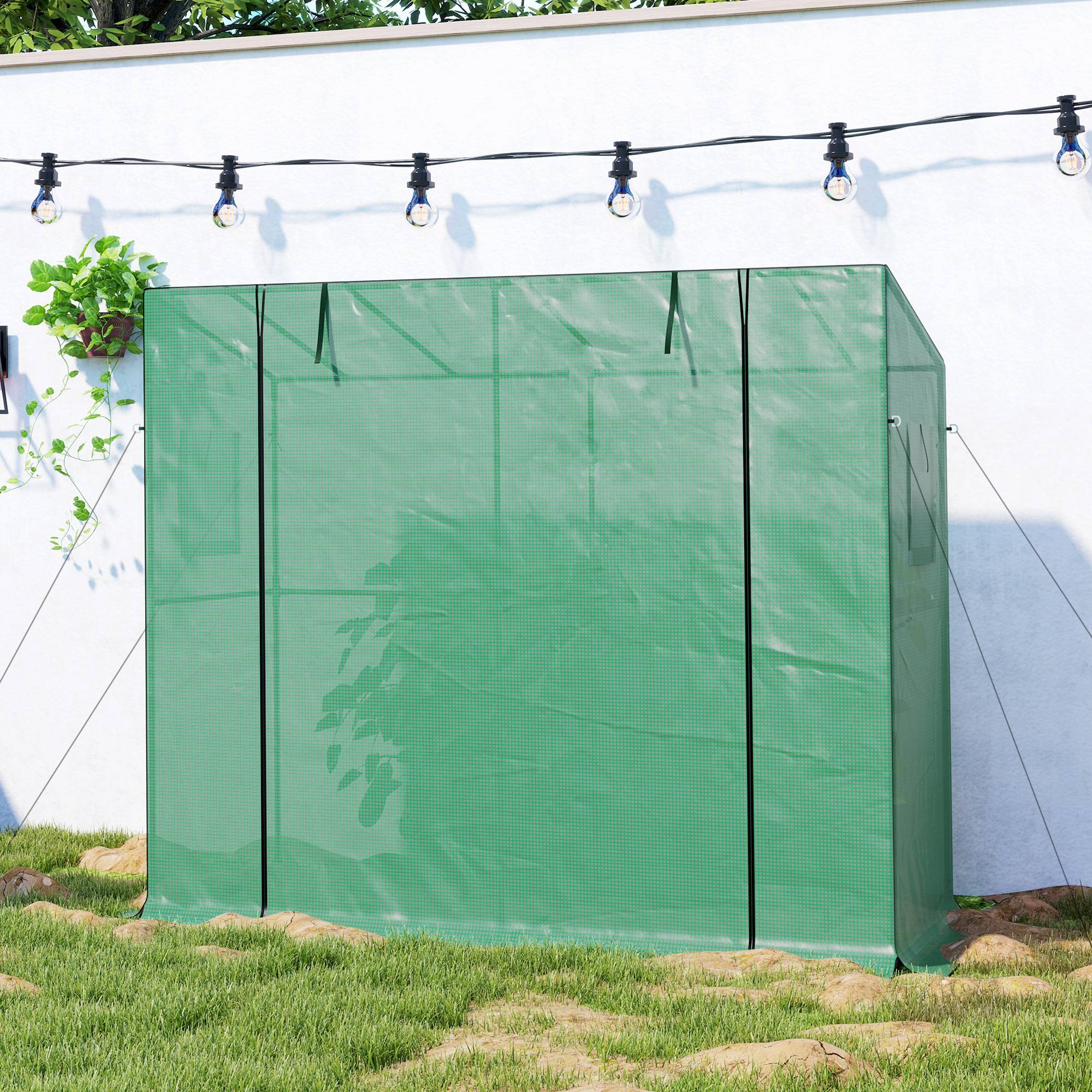 Mini-serre adossée, porte enroulable, fenêtres moustiquaire, UV, fleurs, plants, Vert - Image 10