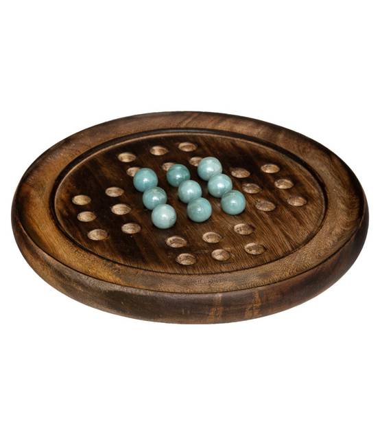 Objet déco Jeu de solitaire avec Support en Bois de Manguier et Billes en Verre - Image 1