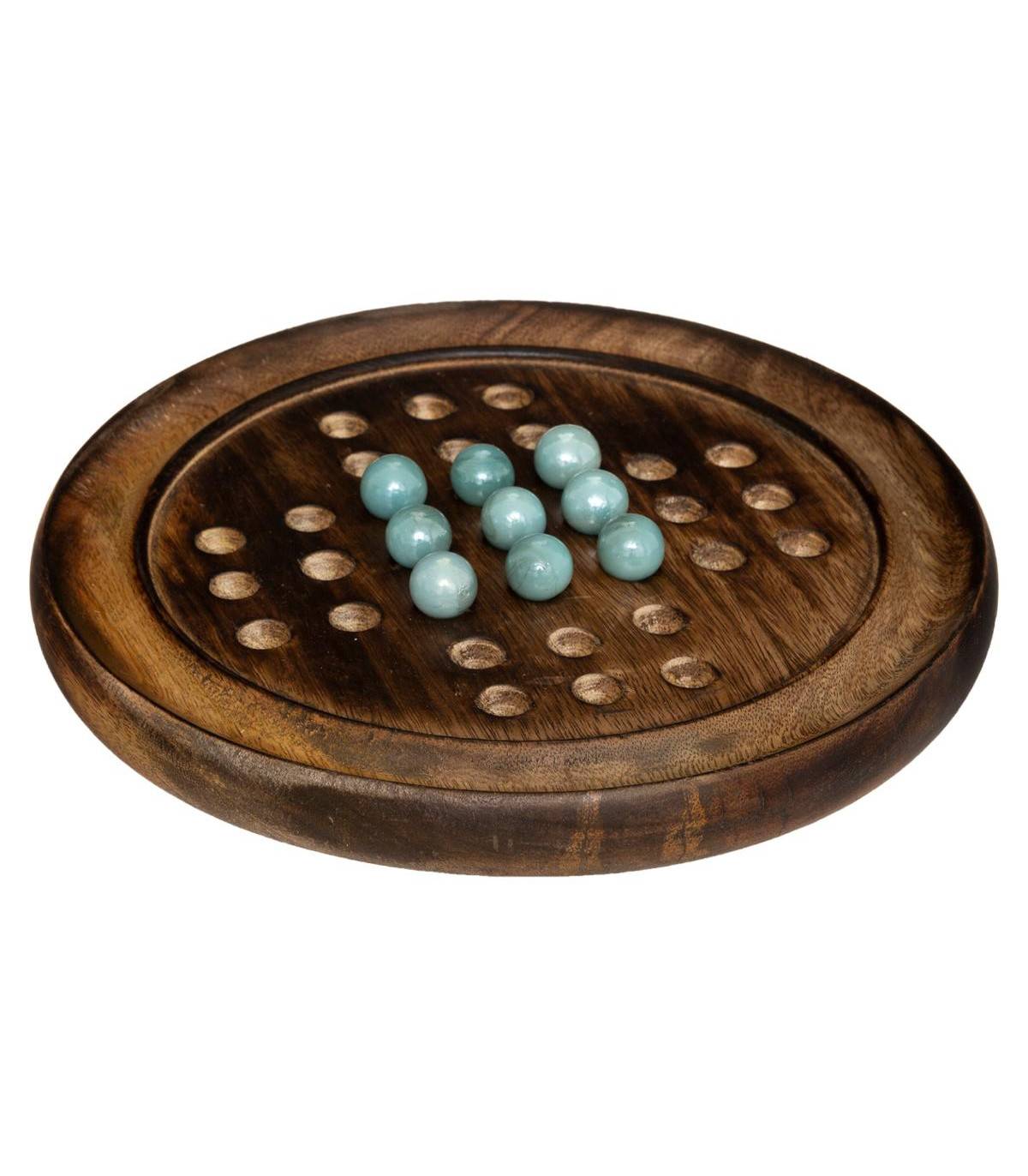 Objet déco Jeu de solitaire avec Support en Bois de Manguier et Billes en Verre - Image 1