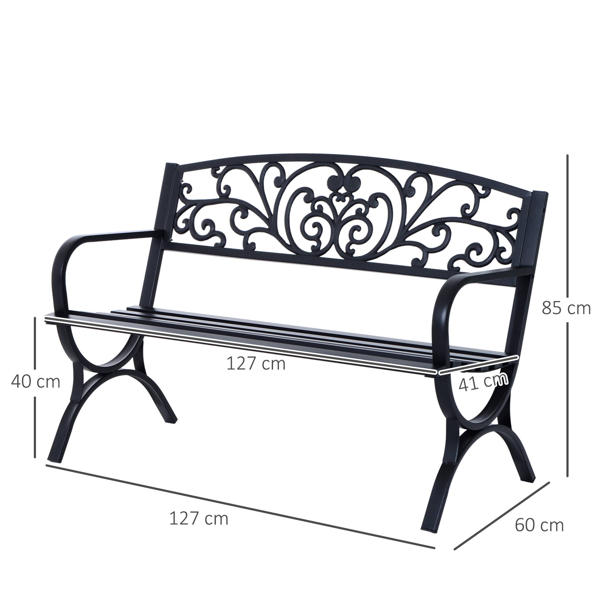 Banc de jardin terrasse en acier fonte noir 3 places 127 x 60 x 85 cm charge max 240 Kg - Image 5