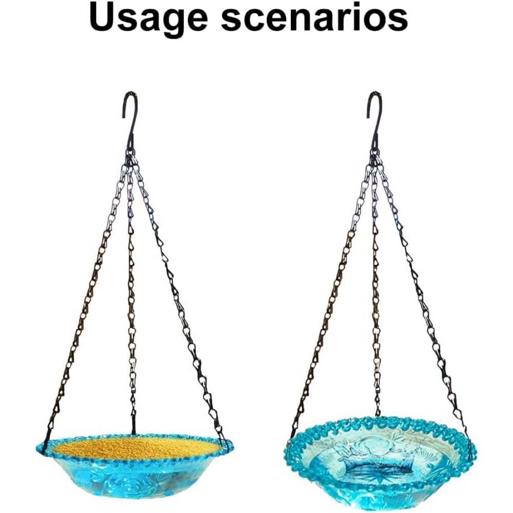 Mangeoire et bain d'oiseaux-suspendu - Plateau plastique transparent - Chaînes métalliques stables - 23,5 x 40 cm - Living123 - Image 5