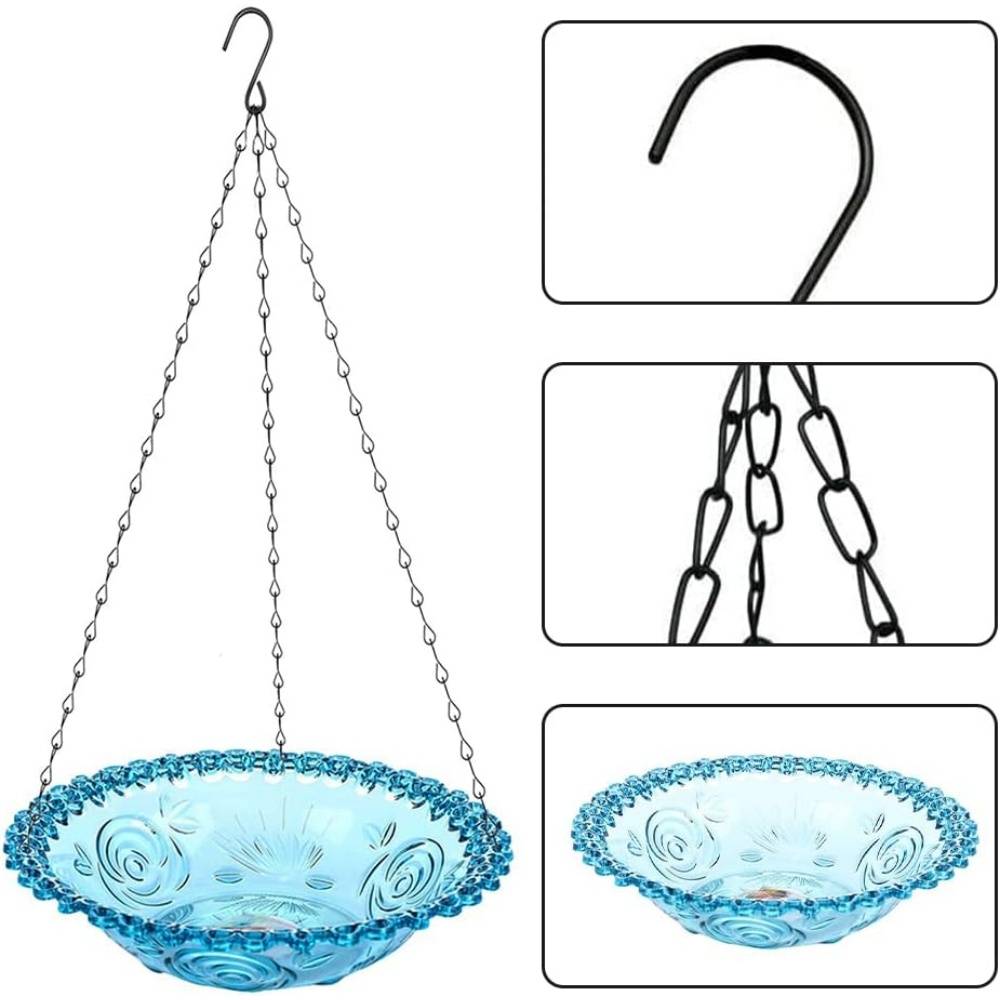 Mangeoire et bain d'oiseaux-suspendu - Plateau plastique transparent - Chaînes métalliques stables - 23,5 x 40 cm - Living123 - Image 3