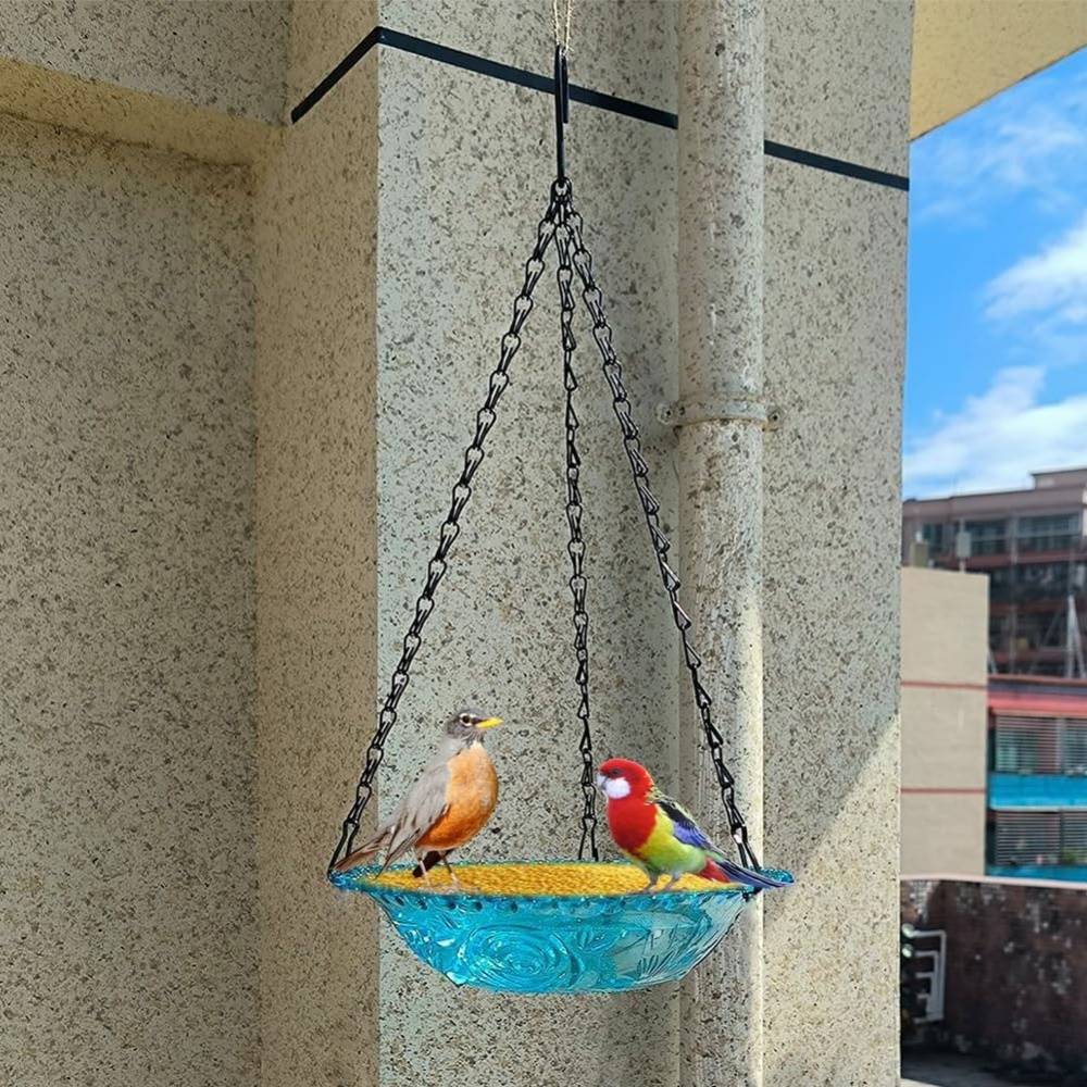 Mangeoire et bain d'oiseaux-suspendu - Plateau plastique transparent - Chaînes métalliques stables - 23,5 x 40 cm - Living123 - Image 7