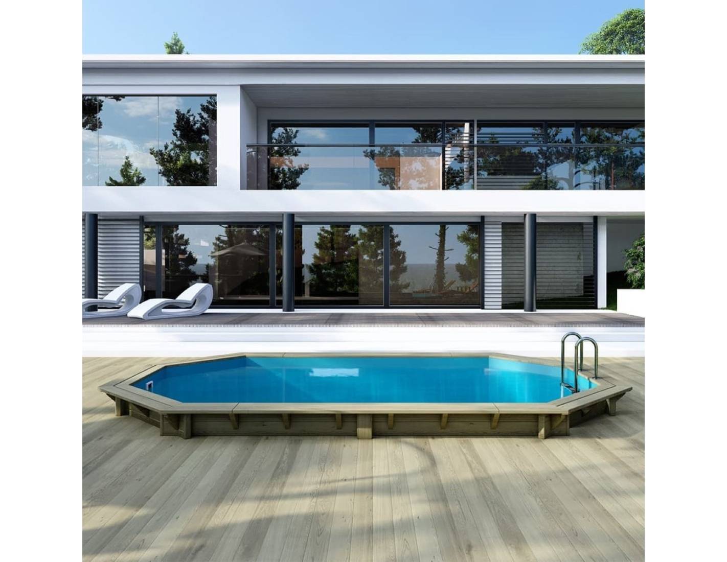 Altanka - Piscine hors sol en bois NEMO 5.79 x 3.49 - H.1.45 m, bleu pâle, fixations à visser - BAS7304OSPL - ALTANKA - Image 3