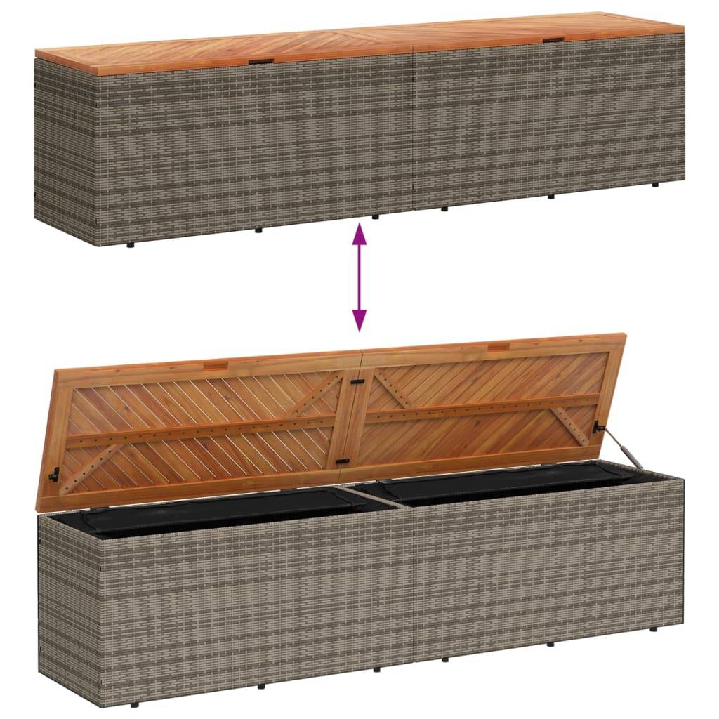 Coffre de rangement - Boîte de rangement extérieure - Coffre de jardin gris résine tressée bois d'acacia-JU12083 - Image 7