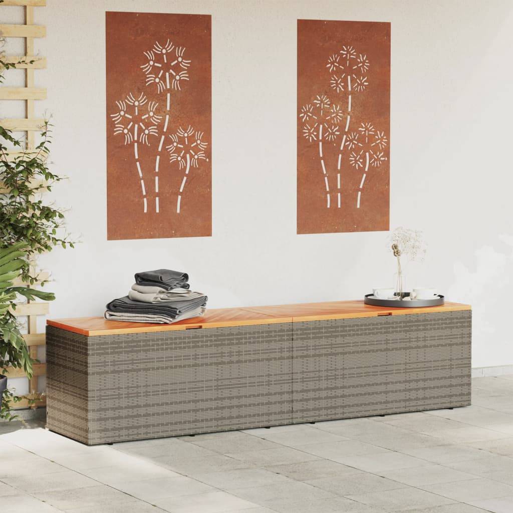 Coffre de rangement - Boîte de rangement extérieure - Coffre de jardin gris résine tressée bois d'acacia-JU12083 - Image 3