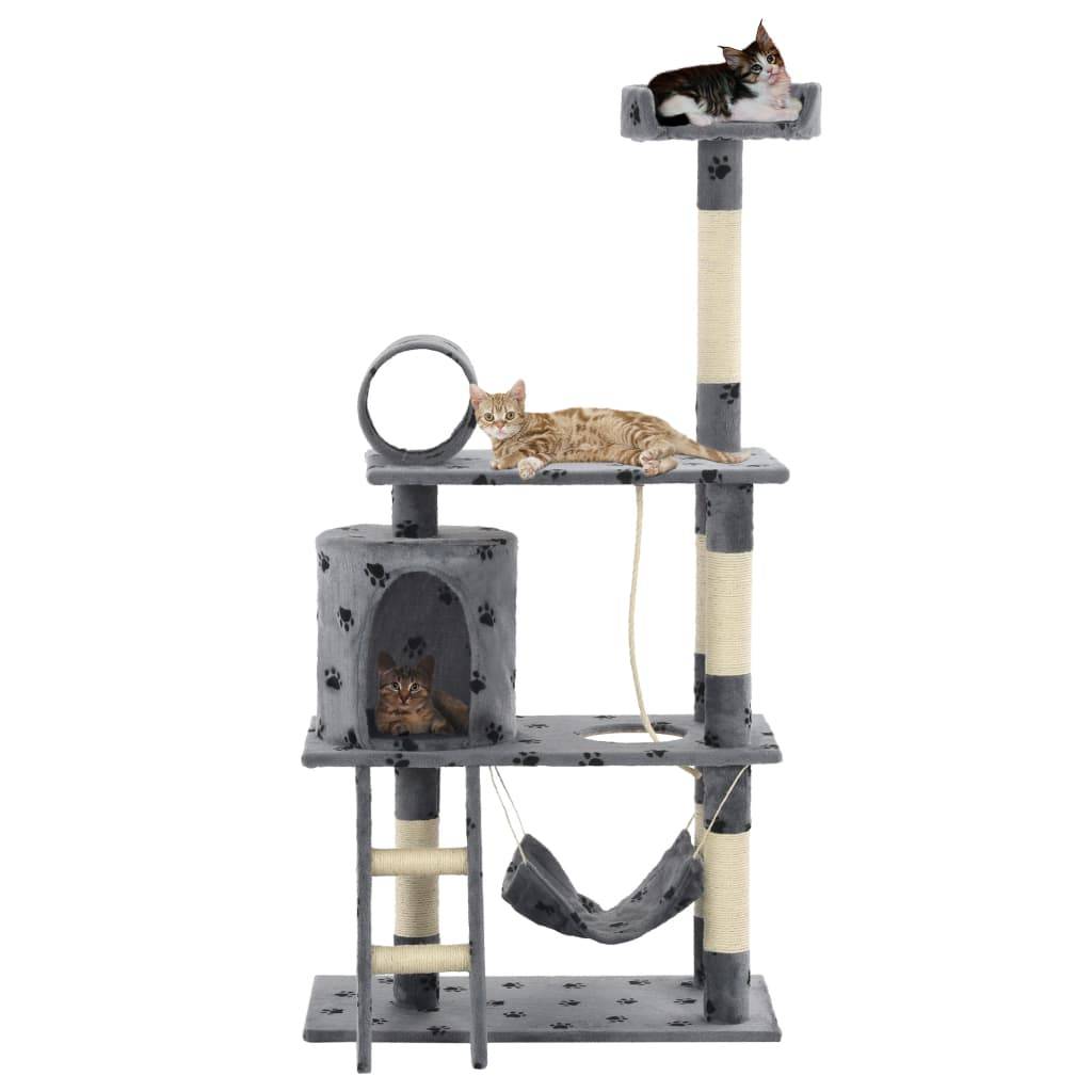 Vidaxl - Arbre à chat avec griffoir en sisal 140 cm Gris Motif de pattes vidaXL 170584 - Image 1