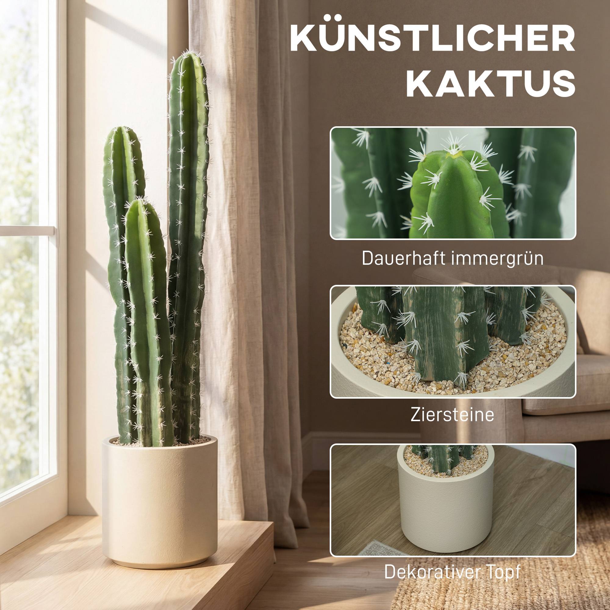 Sans Marque - Cactus artificiel 95cm en pot, réaliste pour maison, bureau, vert - Image 6