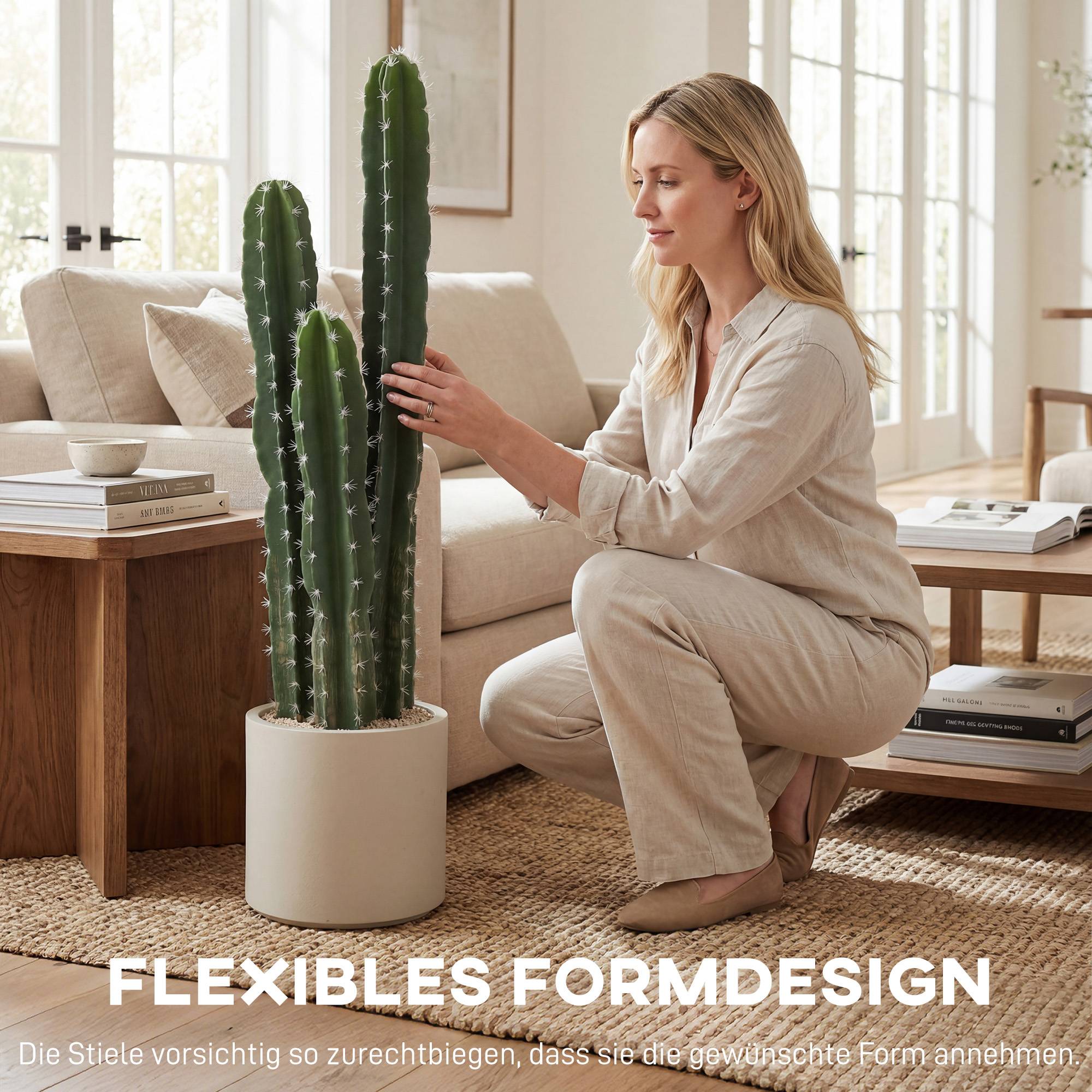 Sans Marque - Cactus artificiel 95cm en pot, réaliste pour maison, bureau, vert - Image 8