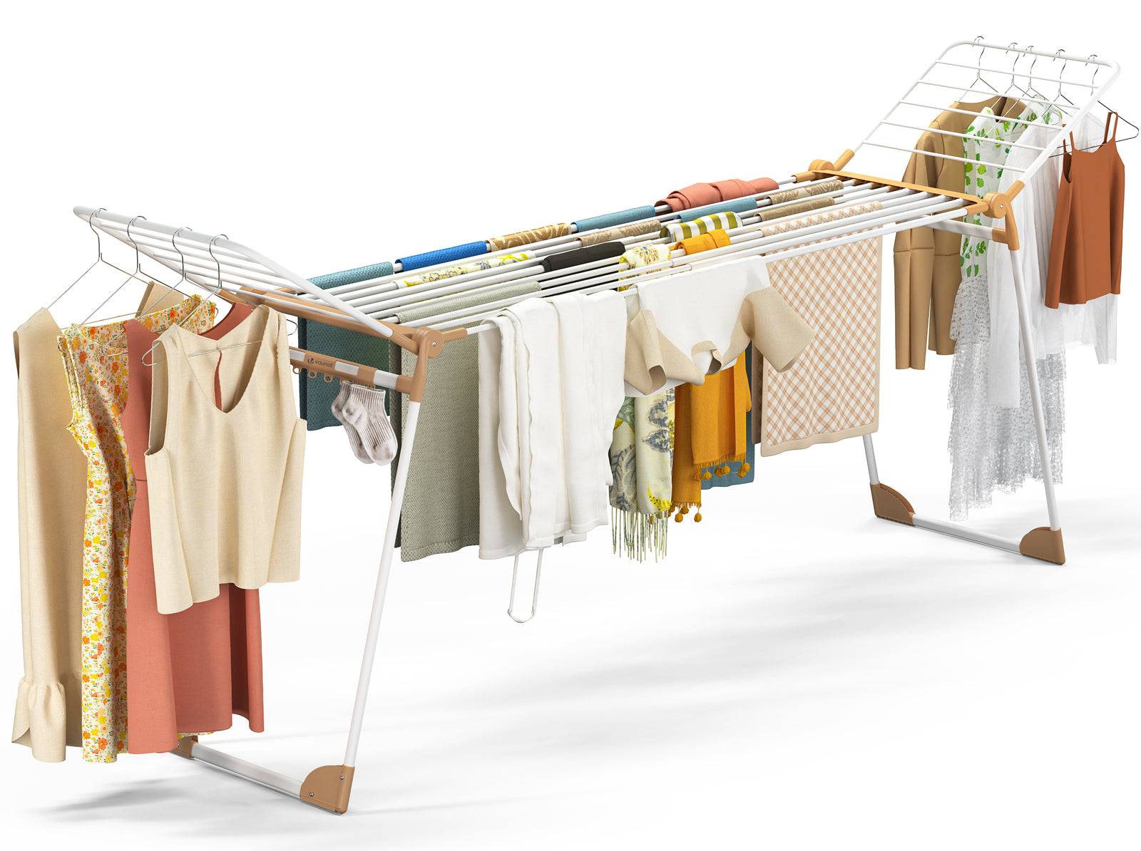 Vounot - Étendoir à linge extensible pliable métal renforcée 284x55x122cm, Séchoir télescopique grande capacité, Blanc, VOUNOT® - Image 1