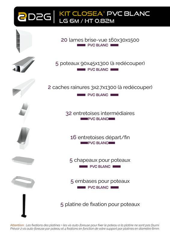 Closea - Kit cloture - Lame 16cm   - PVC Blanc - LG: 6m x H: 0m82 Closea - Image 4