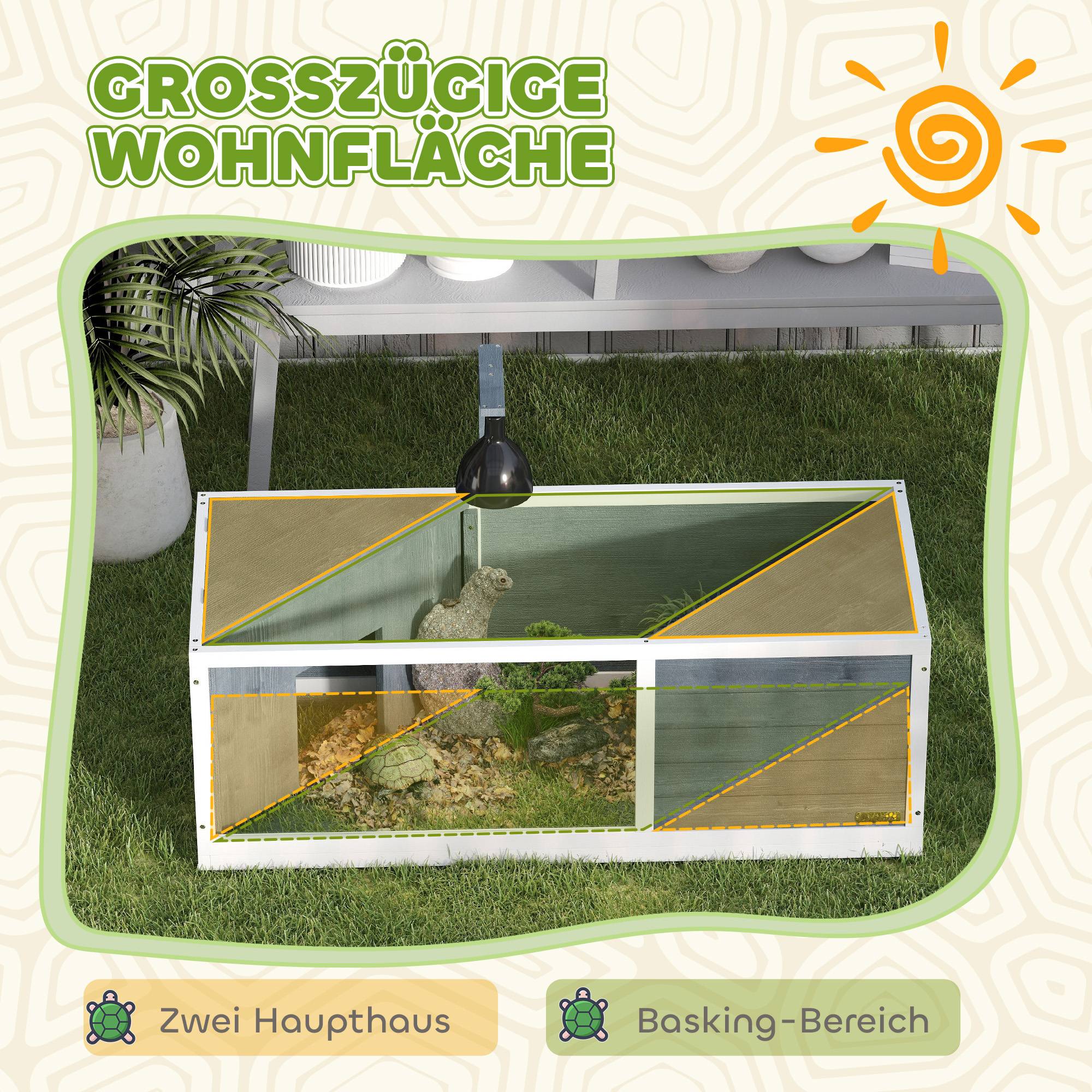 ComfortXL - Enclos tortue en bois de sapin 120 x 50 x 40 cm gris façade transparente avec support de lampe et toit ouvrant - Image 4