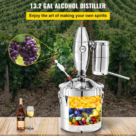 VEVOR Distillateur d'eau 50L, alambic inox, kit fermenteur 12.5kg, cylindre gradué 100ml, thermomètre. - Image 2