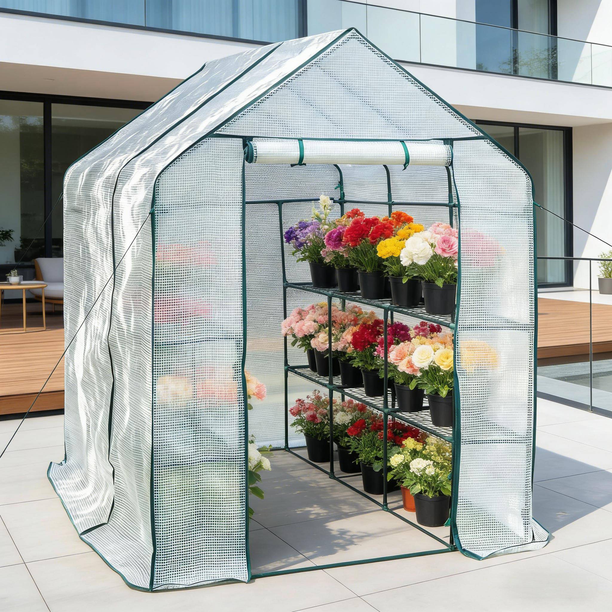 ComfortXL - Serre de Jardin PE et Acier pour Tomates et Légumes Porte Zippée 143x215x195cm Blanc - ComfortXL Outdoor Living - Image 4