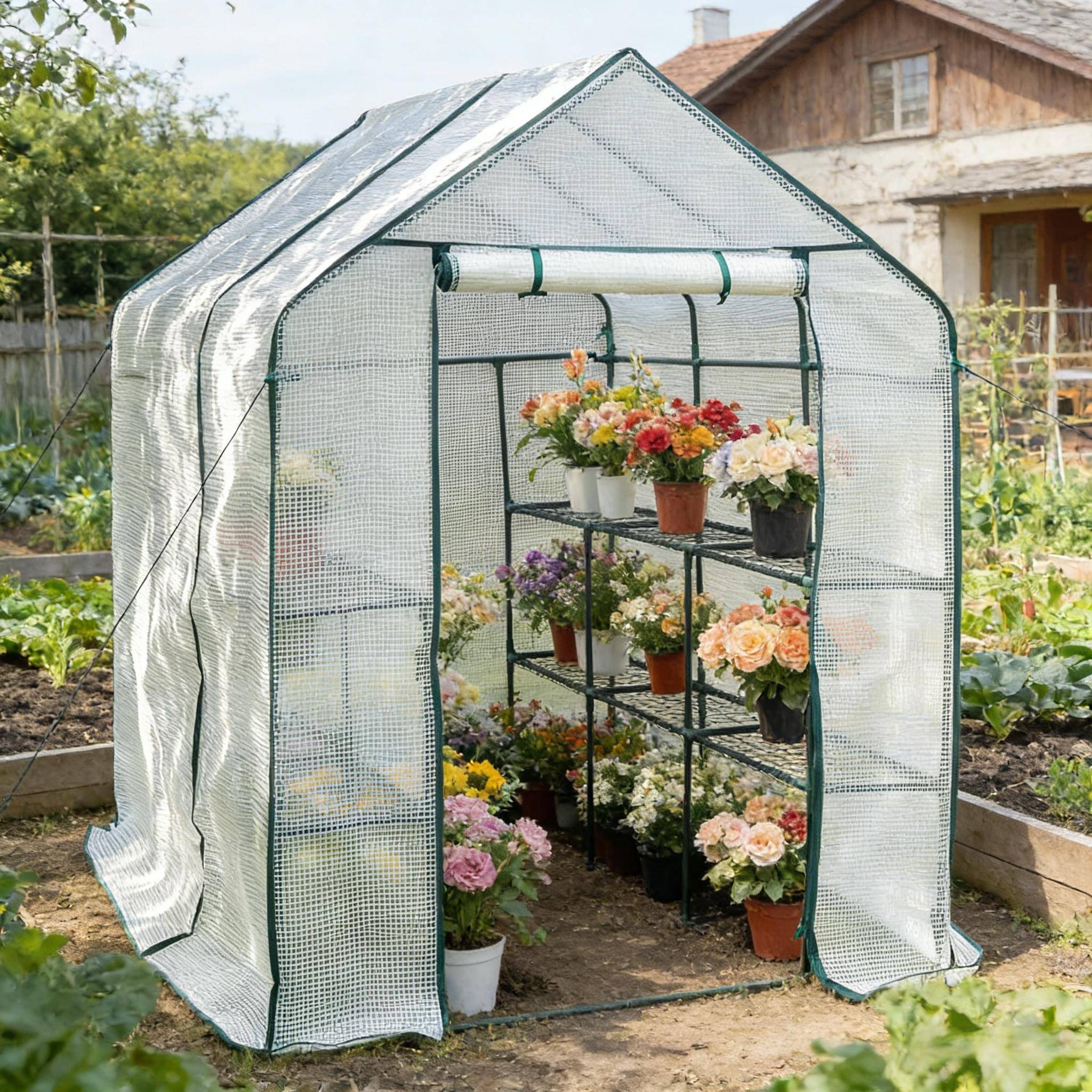 ComfortXL - Serre de Jardin PE et Acier pour Tomates et Légumes Porte Zippée 143x215x195cm Blanc - ComfortXL Outdoor Living - Image 5