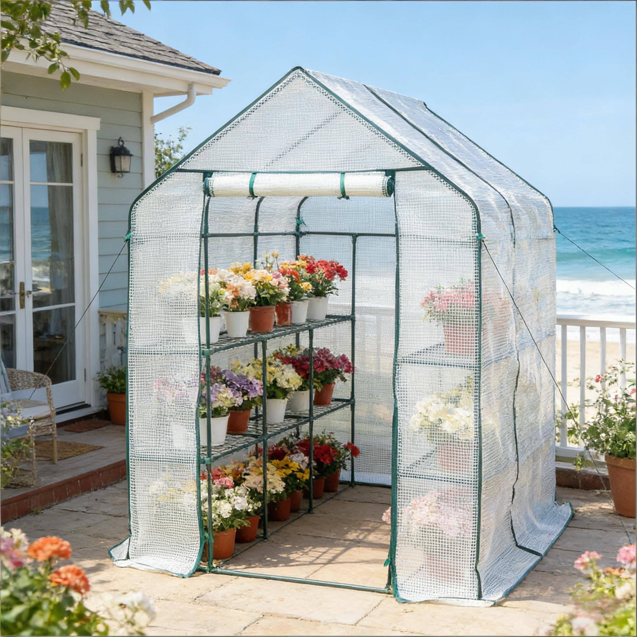 ComfortXL - Serre de Jardin PE et Acier pour Tomates et Légumes Porte Zippée 143x215x195cm Blanc - ComfortXL Outdoor Living - Image 1