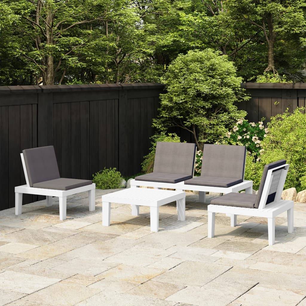 Vidaxl - Salon de jardin 4 pcs avec coussins Plastique Blanc vidaXL 3059829 - Image 1
