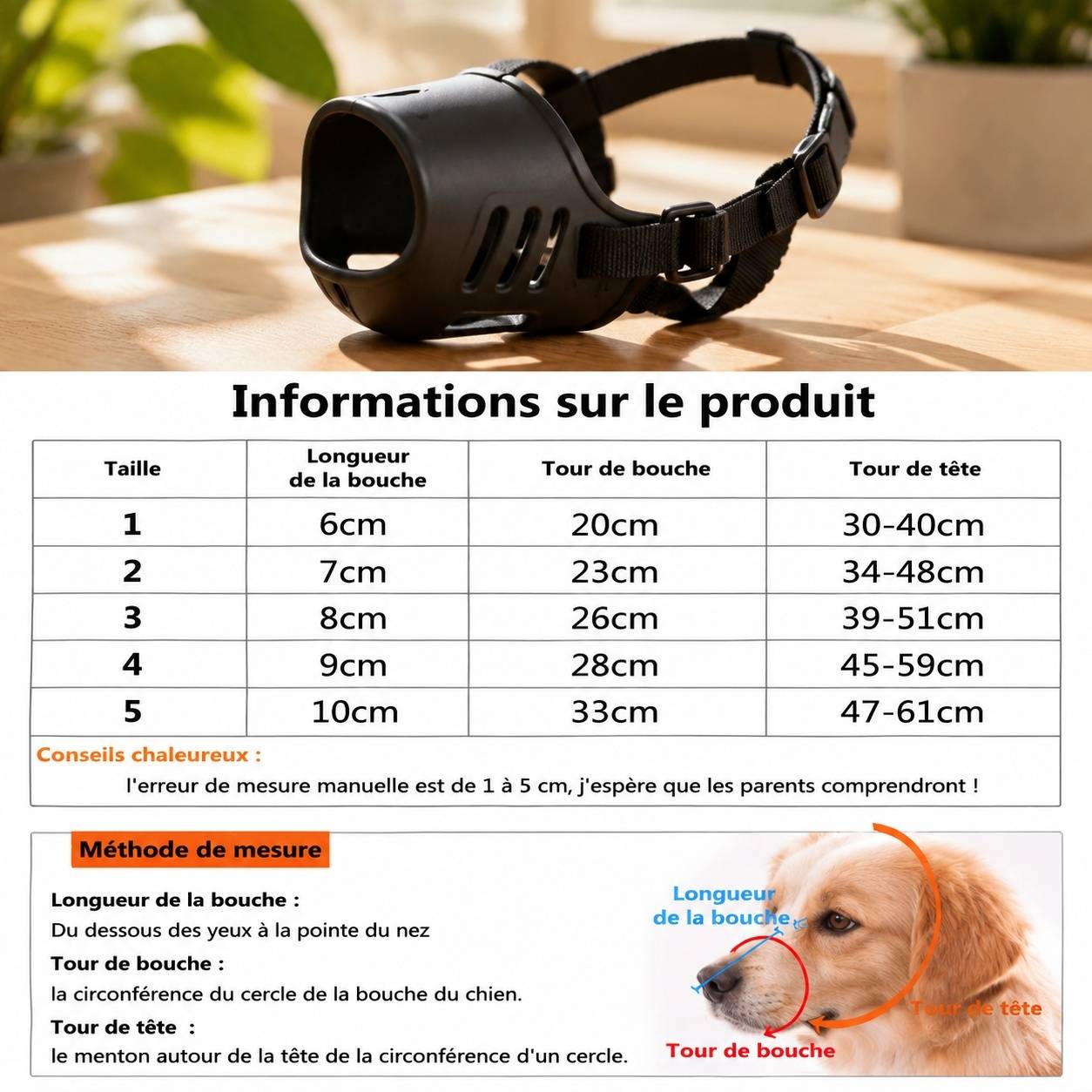 Muselière pour Chien Respirante Réglable Anti Morsure Anti Aboiement - Image 2