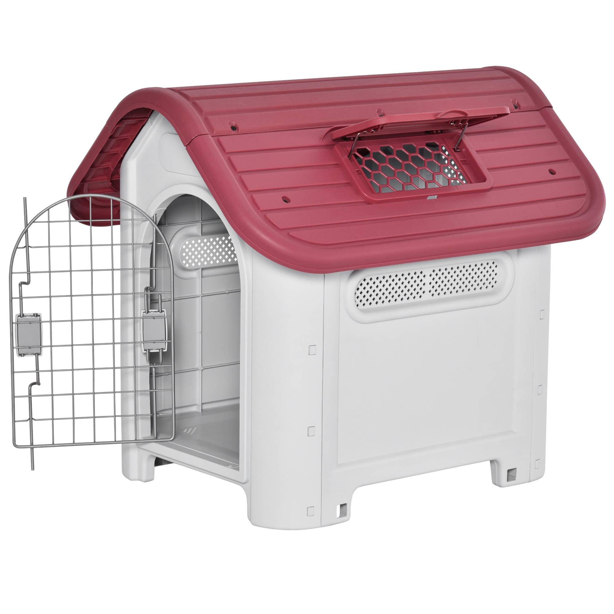 Chalet pour chien en plastique rouge avec toit ouvrant et porte, 59 x 75 x 66 cm - PANGIVO - Image 7
