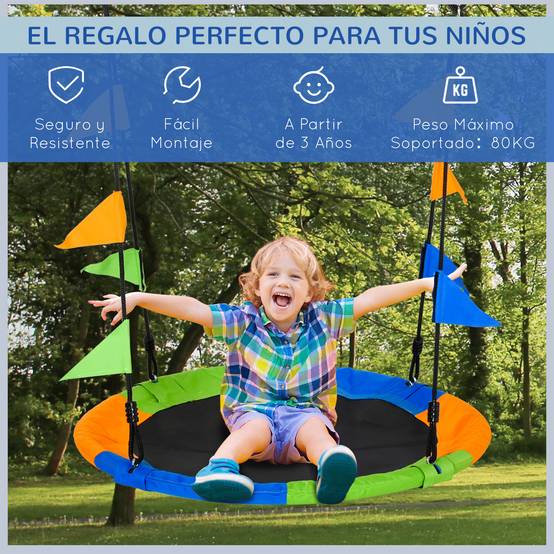 Balançoire nid jardin Ø100 cm, hauteur réglable 120-180 cm, 80 kg multicolore - Image 5