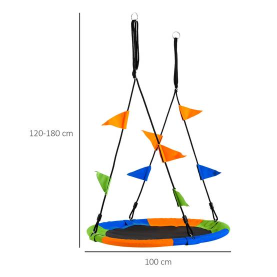 Balançoire nid jardin Ø100 cm, hauteur réglable 120-180 cm, 80 kg multicolore - Image 4
