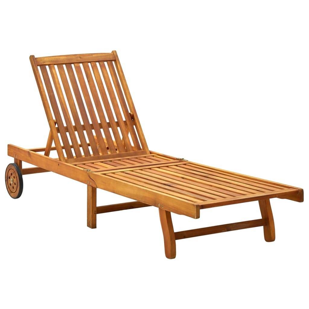 Chaise longue | Transat | Bain de soleil bois d'acacia solide - Image 2